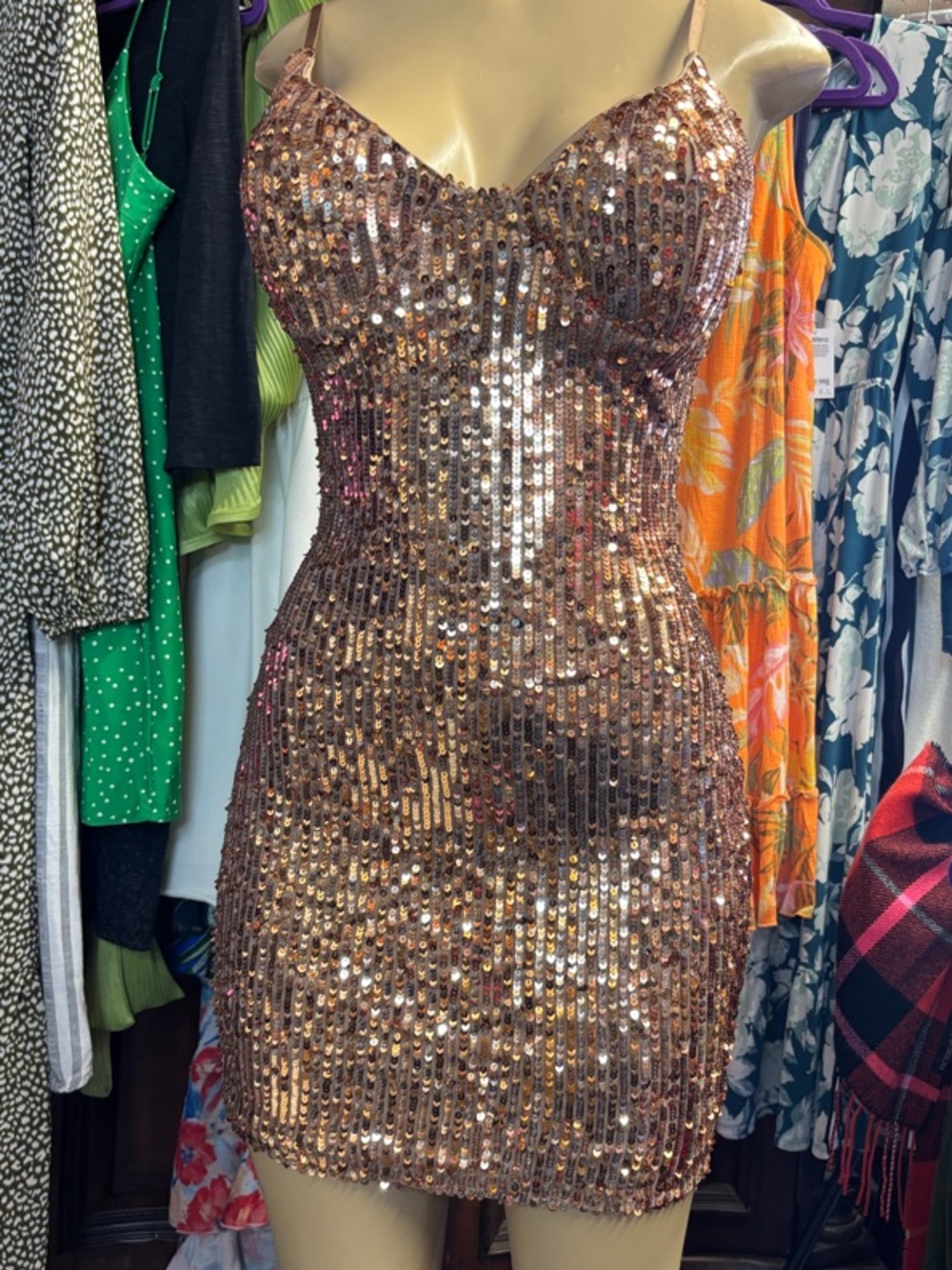 Fashionova Sequin Slip Mini Dress in Rose Gold - Women